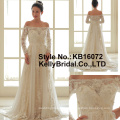 Vestido de noiva com decote de manga comprida feito à mão vestido de casamento de flores